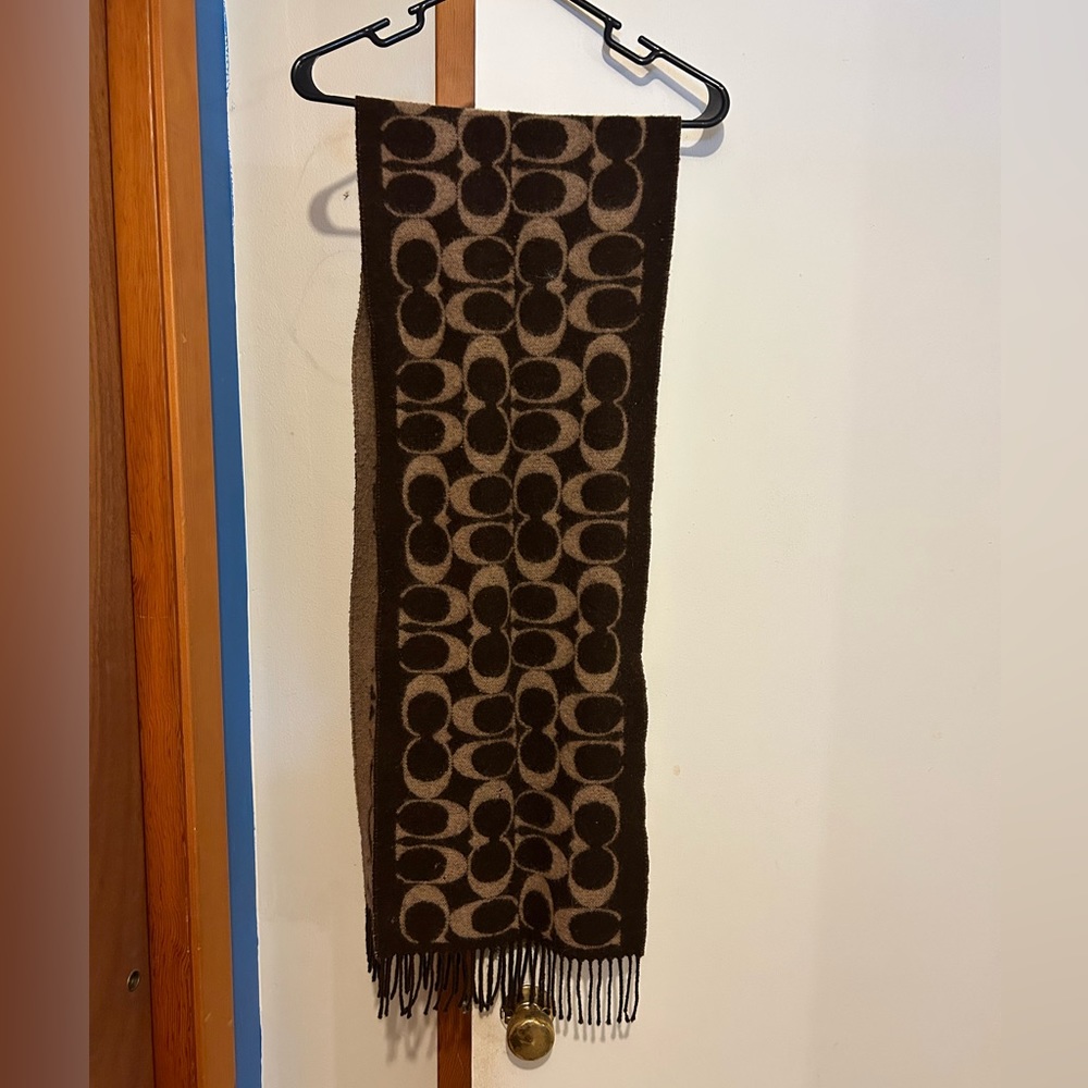 Coach wool scarf, dark brown/ light brown